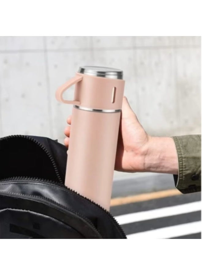 Vacuum Flask كوب ترمس أصلي سعة 500 مل مع 3 أكواب- وردي - Image 5